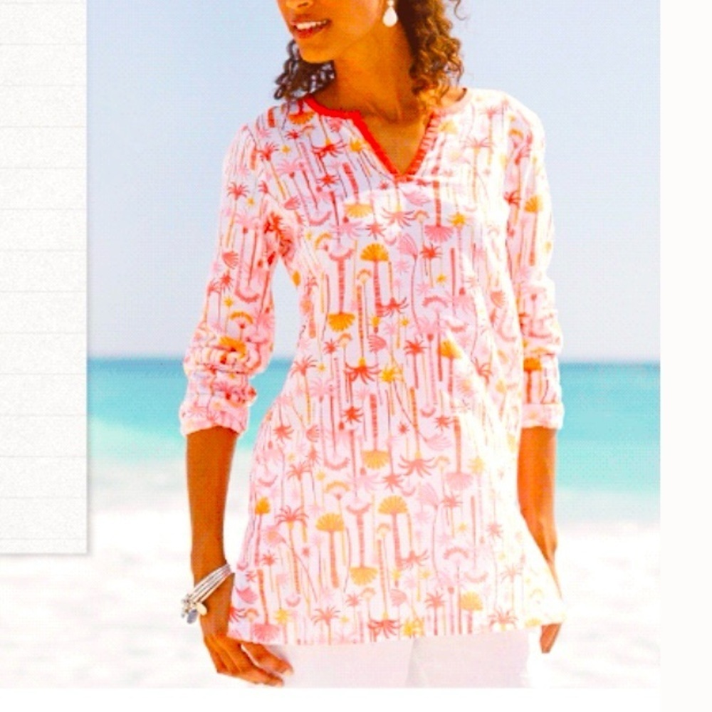 J. JILL Cotton V-Neck Tropical Print
Blouse, tangerine
